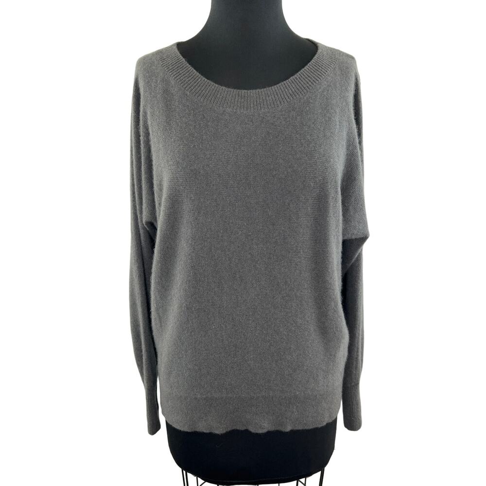 White + Warren Gray Long Sleeve Round Neck Pullover Cashmere Sweater S M